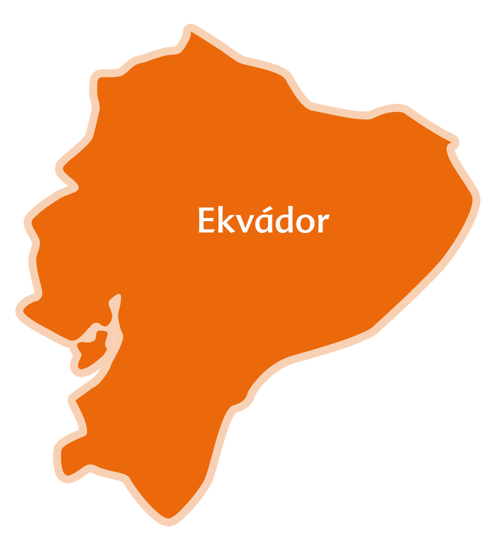 Siluetová mapa Ekvádoru s názvem země vyznačeným uprostřed.