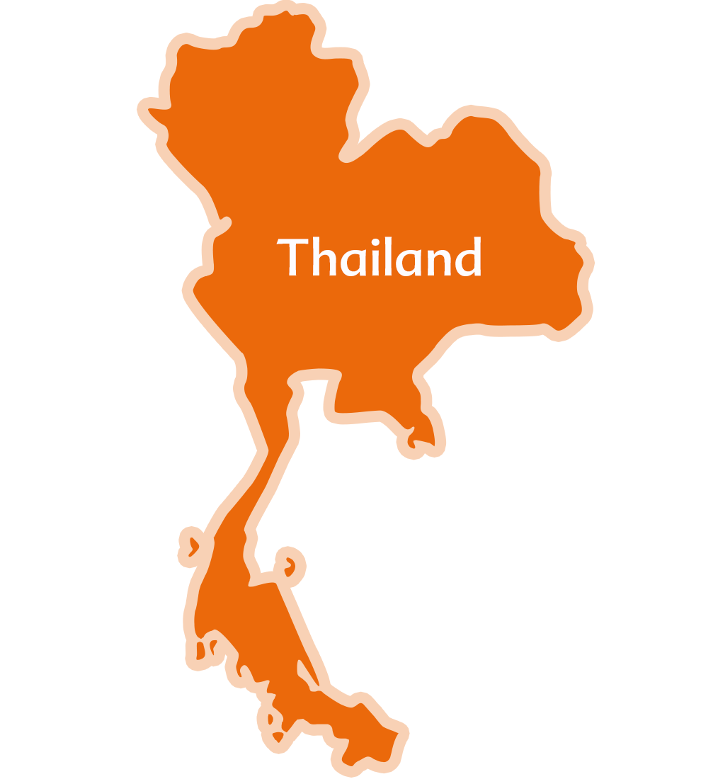 An orange silhouette of Thailand