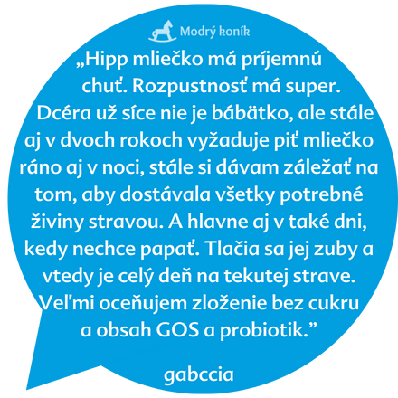 V modrej rečovej bubline je biely text v cudzom jazyku, ktorý sa pripisuje slovu "gabccia".