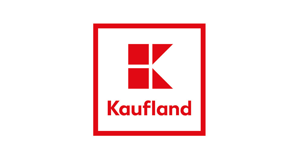 Logo so štylizovaným písmenom "K" vo vnútri štvorca, pod ktorým sa nachádza slovo "Kaufland".