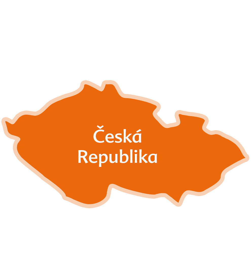 Mapa Českej republiky s názvom krajiny.