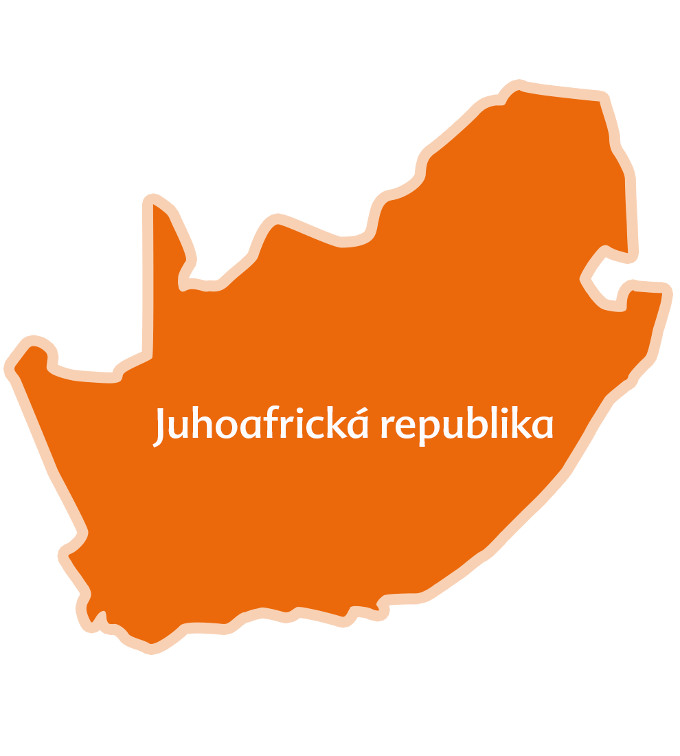 Silueta afrického kontinentu s nápisom "Juhoafrická republika".