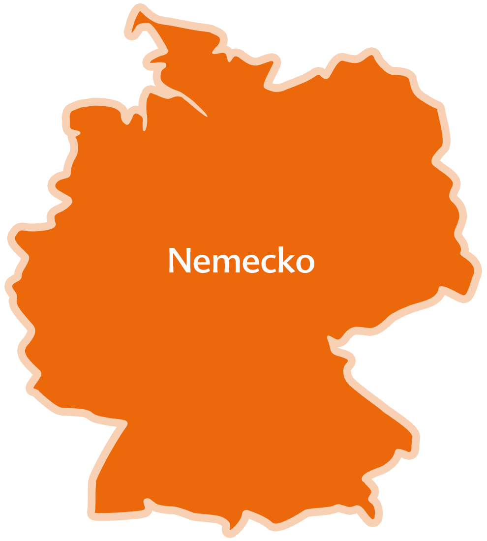 Silueta pevniny s nápisom "Nemecko" v strede.