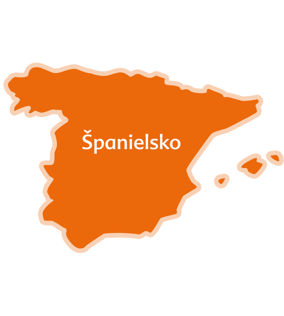 Mapa Španielska s nápisom "Španielsko".