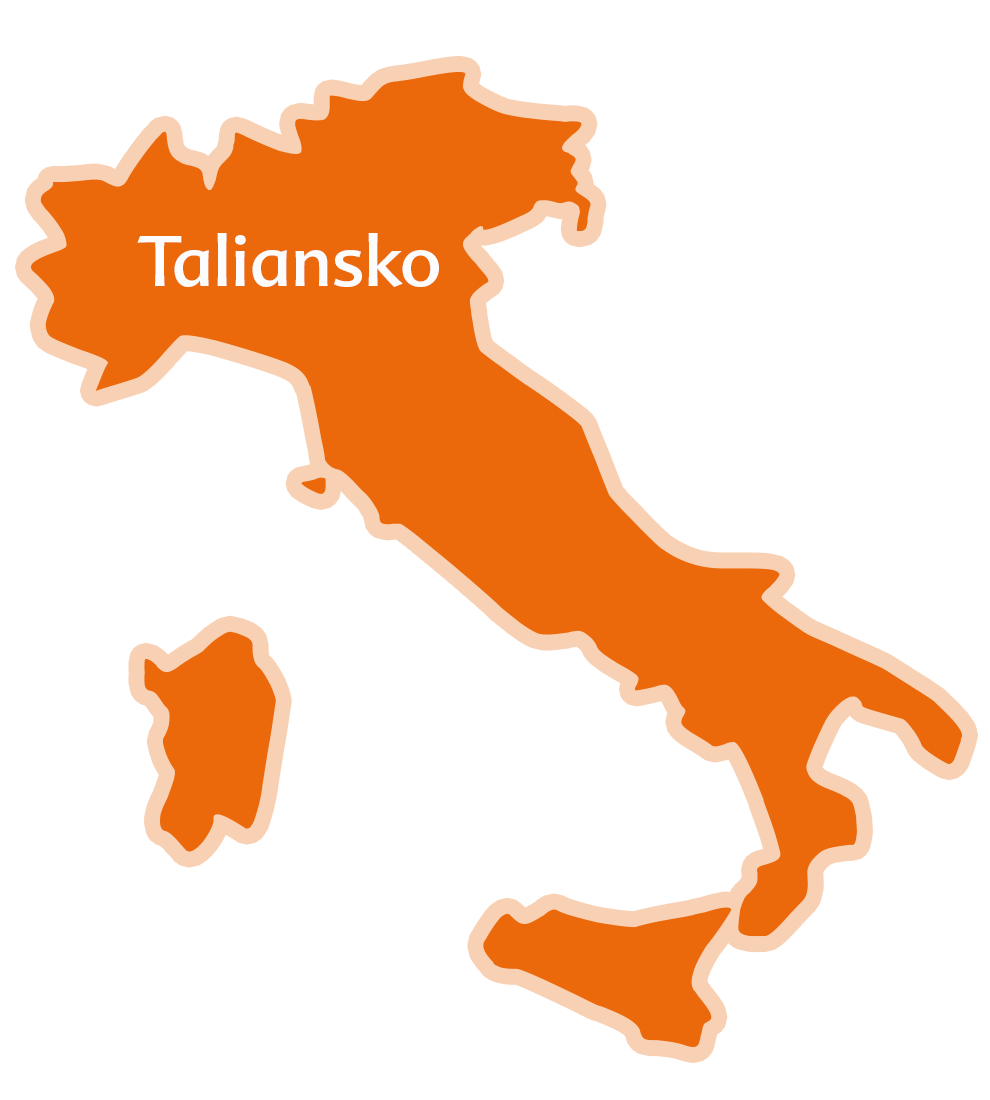 Mapa Talianska s nápisom "Taliansko".