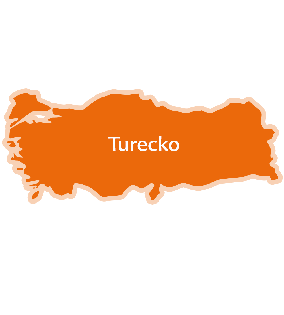 Zjednodušená mapa krajiny s názvom Turecko v strede.