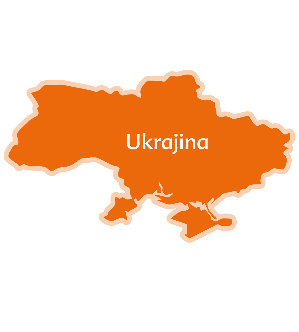 Mapa krajiny s nápisom "Ukrajina".