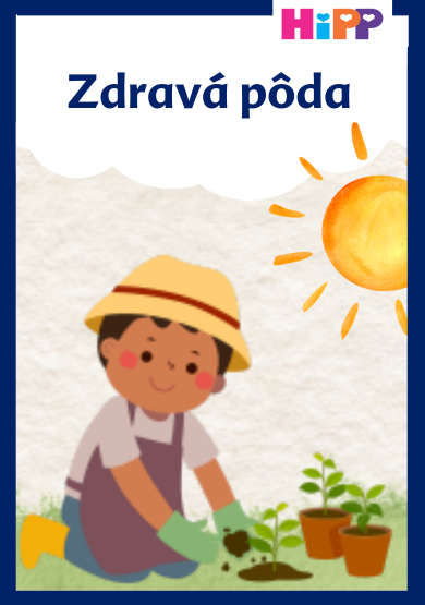 Dieťa v klobúku a zástere sadí malý stromček.